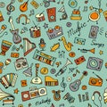 Music instruments sketch, seamless pattern for your design Royalty Free Stock Photo