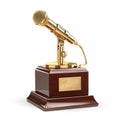 Music or journalism award concept. Gold microphone isolated Royalty Free Stock Photo