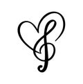 Music key and heart abstract hand drawn vector logo and icon. Musical theme flat design template. Isolated on the white background Royalty Free Stock Photo