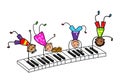 Music kids.Cartoon kids playing piano keyboard.