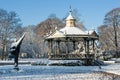 Music Kiosk and statue Oranje Park Apeldoorn in the snow