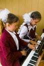 Music lesson in a rural school in Kaluga region in Russia. Royalty Free Stock Photo