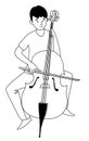 Music lessons cello player student line icon clipart doodles.