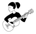 Music lessons guitar player guitarist student line icon clipart doodles Royalty Free Stock Photo