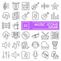 Music line icon set, audio symbols collection, vector sketches, logo illustrations, sound signs linear pictograms Royalty Free Stock Photo