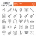 Music line icon set, musical instruments symbols collection, vector sketches, logo illustrations, audio equipment signs Royalty Free Stock Photo