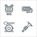 Music line icons. linear set. quality vector line set such as clarinet, drum, melodica