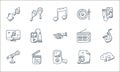 music line icons. linear set. quality vector line set such as music cloud, music player, microphone, file, clapperboard, player,