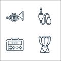 music line icons. linear set. quality vector line set such as djembe, mixer, audio jack