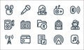 music line icons. linear set. quality vector line set such as music download, playlist, antenna, broadcast, radio, jukebox, mp