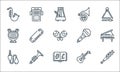 music line icons. linear set. quality vector line set such as flute, musical note, audio jack, electric guitar, clarinet, lyre,