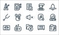 music line icons. linear set. quality vector line set such as music folder, music folder, cassette, amplifier, mp player, diapason