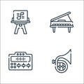 music line icons. linear set. quality vector line set such as french horn, mixer, piano Royalty Free Stock Photo