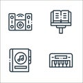 music line icons. linear set. quality vector line set such as keyboard, music book, partiture