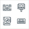 music line icons. linear set. quality vector line set such as keyboard, music book, partiture Royalty Free Stock Photo