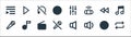 Music line icons. linear set. quality vector line set such as repeat, volume controller, mute, microphone, rewind, sound off, tune