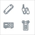 Music line icons. linear set. quality vector line set such as voice recorder, amplifier, audio jack