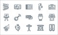 music line icons. linear set. quality vector line set such as woofer, cymbals, french horn, gong, discman, sheet music, conga,