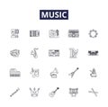 Music line vector icons and signs. Harmony, Opera, Concert, Band, Singer, Jazz, Rhythm, Strings outline vector