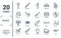 music linear icon set. includes thin line cymbals, castanets, bongo, viola, cornet, bass guitar, melody icons for report,