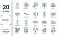 music linear icon set. includes thin line metronome, cornet, electric guitar, harp, quaver, volume, harpsichord icons for report,