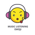 Music listening emoji vector line icon, sign, illustration on background, editable strokes Royalty Free Stock Photo