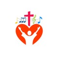 Music logo. Christian symbols. The believer worships Jesus Christ, sings the glory to God. Royalty Free Stock Photo