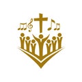 Music logo. Christian symbols. Believers in Jesus sing a song of glorification to the Lord.