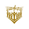 Music logo. Christian symbols. Believers in Jesus sing a song of glorification to the Lord.