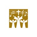 Music logo. Christian symbols. Believers in Jesus sing a song of glorification to the Lord.