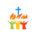 Music logo. Christian symbols. Believers worship Jesus Christ, sing with the fire of the Holy Spirit.