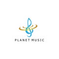 Music logo illustration of planet lines, scales, vector design