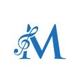 Music Logo On Letter M Concept. M Music Note Sign, Sound Music Melody Template