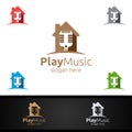 Music Logo with Microphone and Home Concept