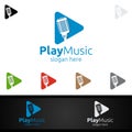 Music Logo with Microphone and Play Concept