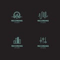 Music Logo Set. Recording Studio Labels. Podcast and Radio Badge with Sample Text. Design with Waves, Headphones and Mixing consol