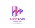 Music logo template. Musical note and Play icon vector design. Turntable illustration Royalty Free Stock Photo