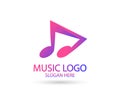 Music logo template. Musical note and vinyl record with play icon vector design. Turntable illustration Royalty Free Stock Photo