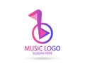 Music logo template. Musical note and vinyl record with play icon vector design. Turntable illustration Royalty Free Stock Photo