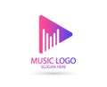 Music logo template. Musical note and vinyl record with play icon vector design. Turntable illustration Royalty Free Stock Photo