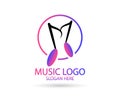 Music logo template. Musical note and vinyl record vector design. Turntable illustration Royalty Free Stock Photo