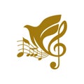 Music logo. Treble clef and flying dove.