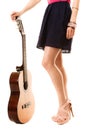 Music lover, summer girl with guitar isolated