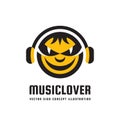 Music lover - vector logo concept illustration in flat style design. Audio mp3 sign. Modern sound icon. Dj symbol. Human head.