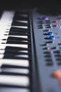 Music magician Playing the Electronic Keyboard in Music Recording studio close up on hands. Playing electronic Piano Royalty Free Stock Photo