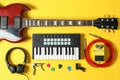 Music maker composition on color background Royalty Free Stock Photo