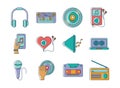 Music melody sound audio icons set line and fill style Royalty Free Stock Photo