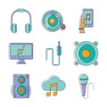 Music melody sound audio icons set line and fill style Royalty Free Stock Photo