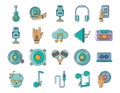 Music melody sound audio icons set line and fill style Royalty Free Stock Photo