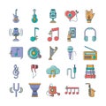 Music melody sound audio icons set line and fill style Royalty Free Stock Photo